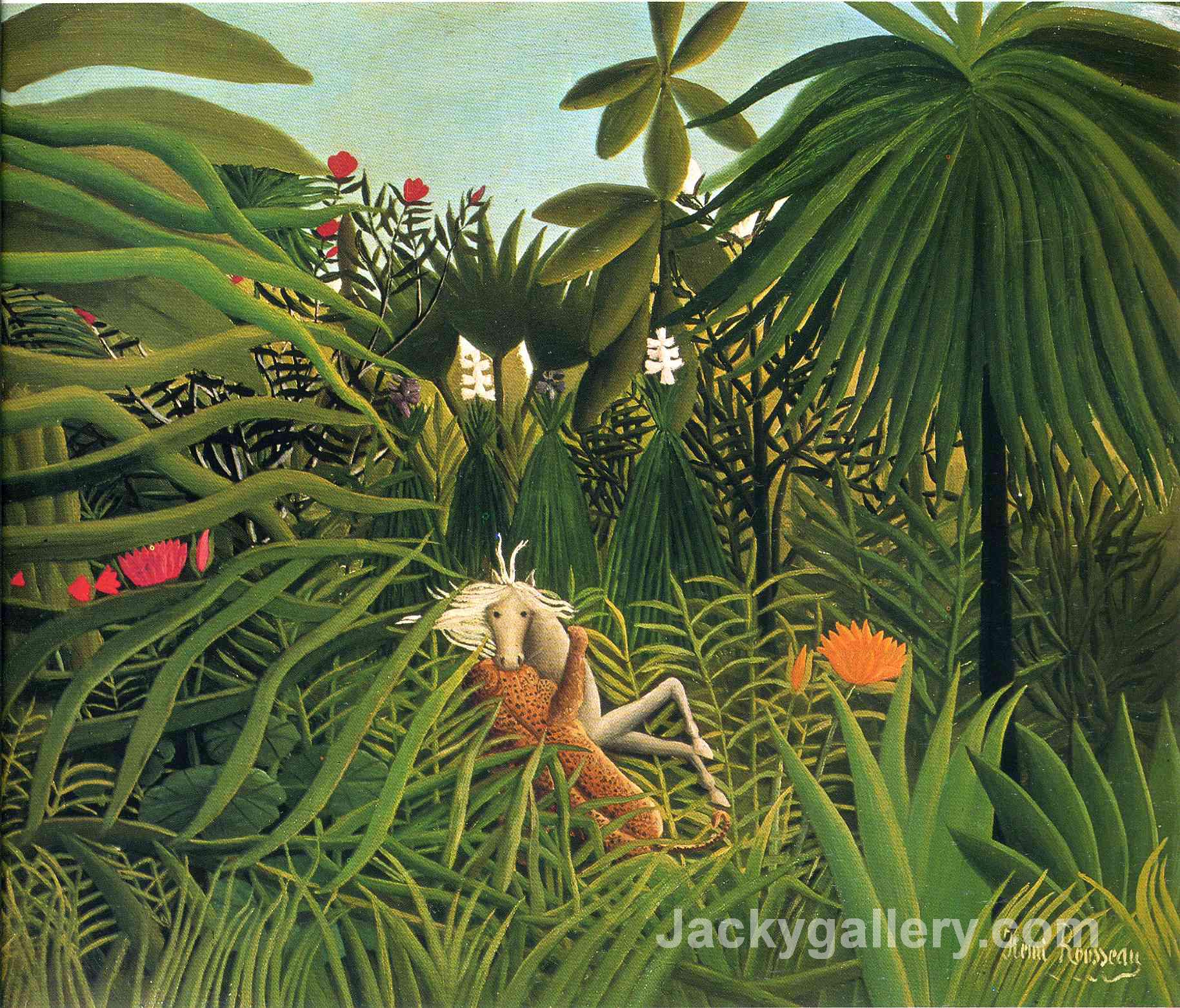 Jaguar Attacking a Horse by Henri Rousseau paintings reproduction - Click Image to Close